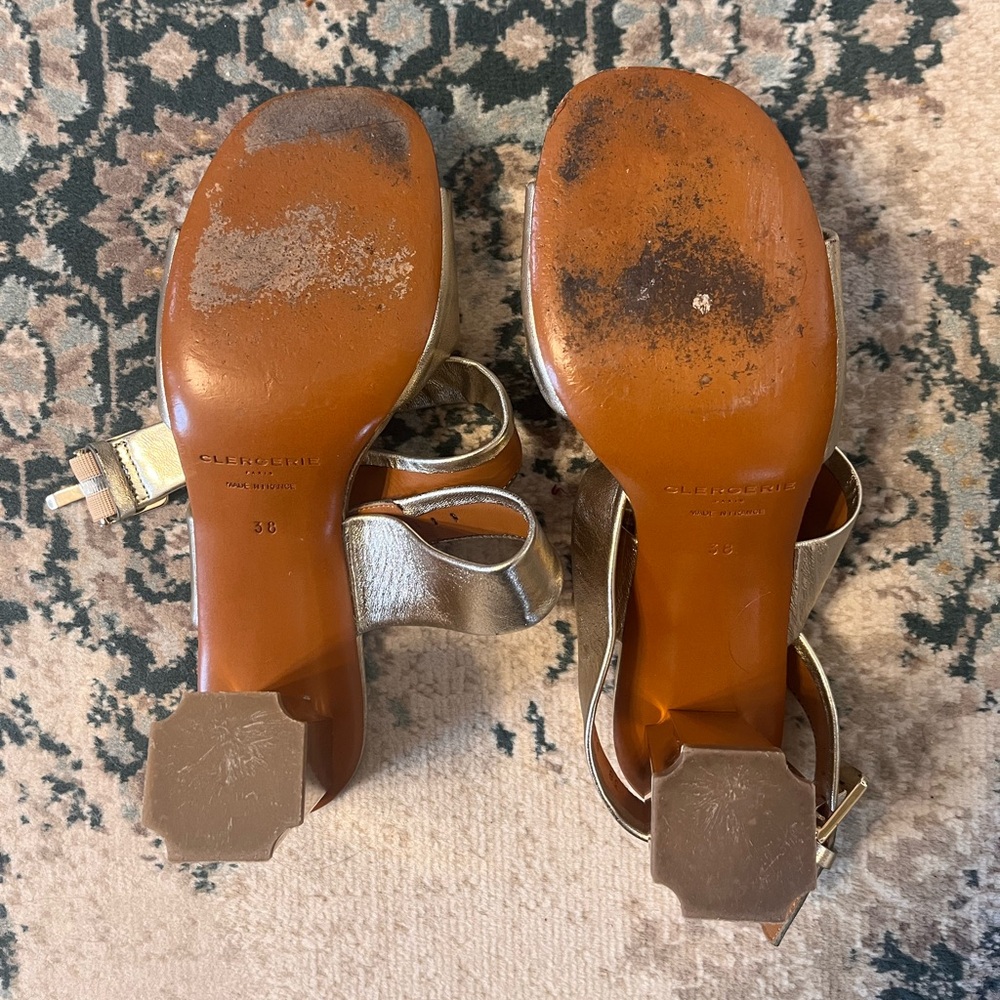 Robert Clergerie Gold Metallic Leather Strappy Sandals sz 38/US 7 - Picture 6 of 6
